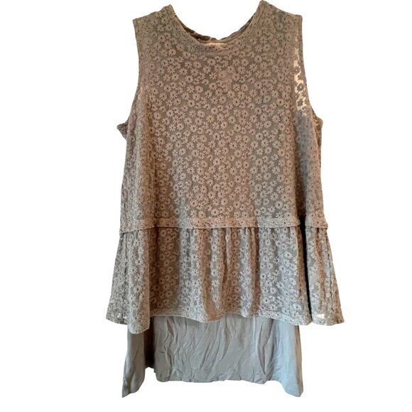 Lori Goldstein Tops - Lori Goldstein LOGO Gray Sleeveless Floral Lace Overlay Peplum Tunic Top Tank M